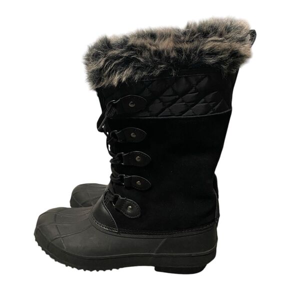 Khombu Colby Tall Black Suede Faux Fur Waterproof Duck Boots 10 - Picture 7 of 14